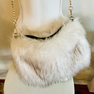 Fun white faux furry crossbody handbag